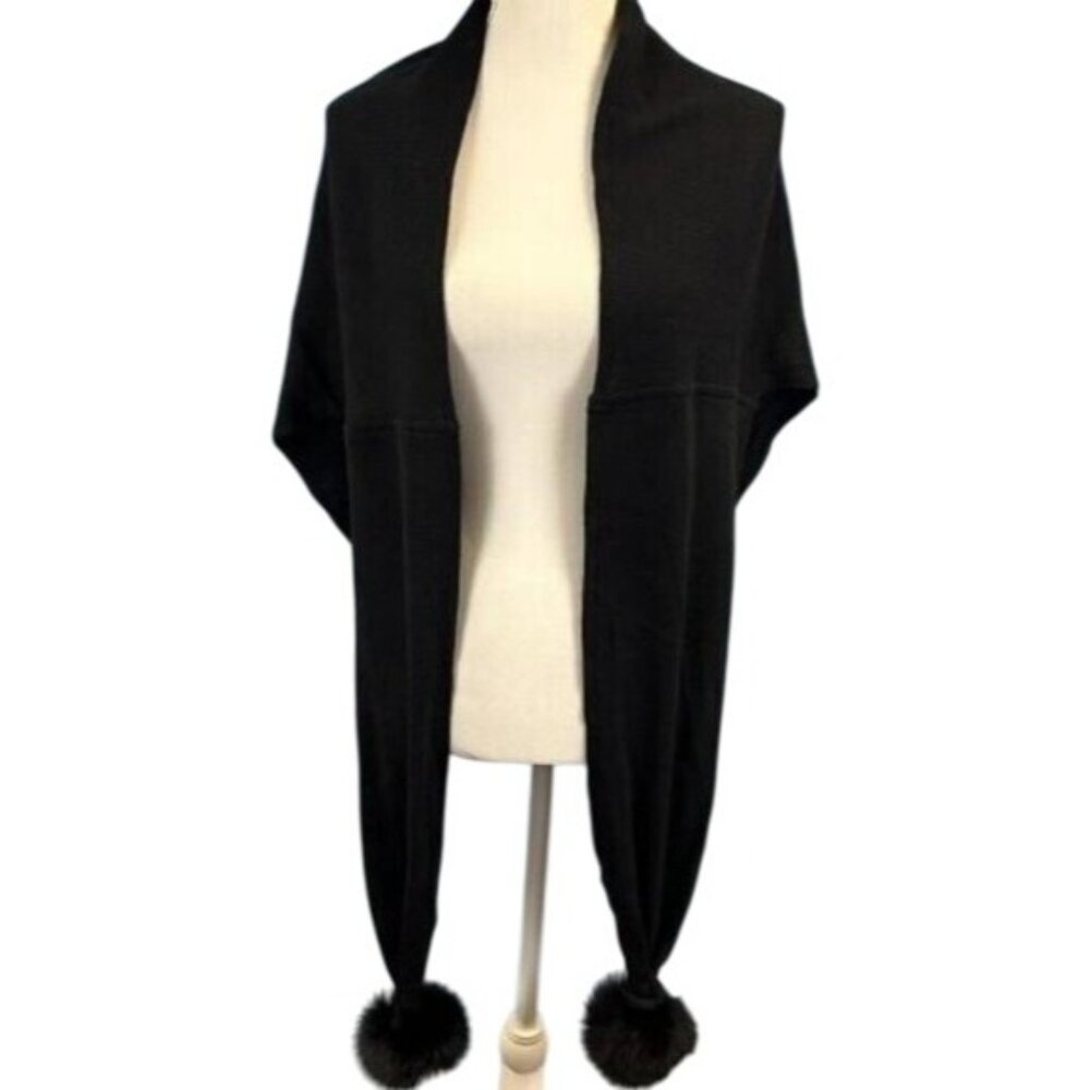 Made in INDIA Black POM Fur Sweater Poncho Drape Shawl sizes Medium & Large